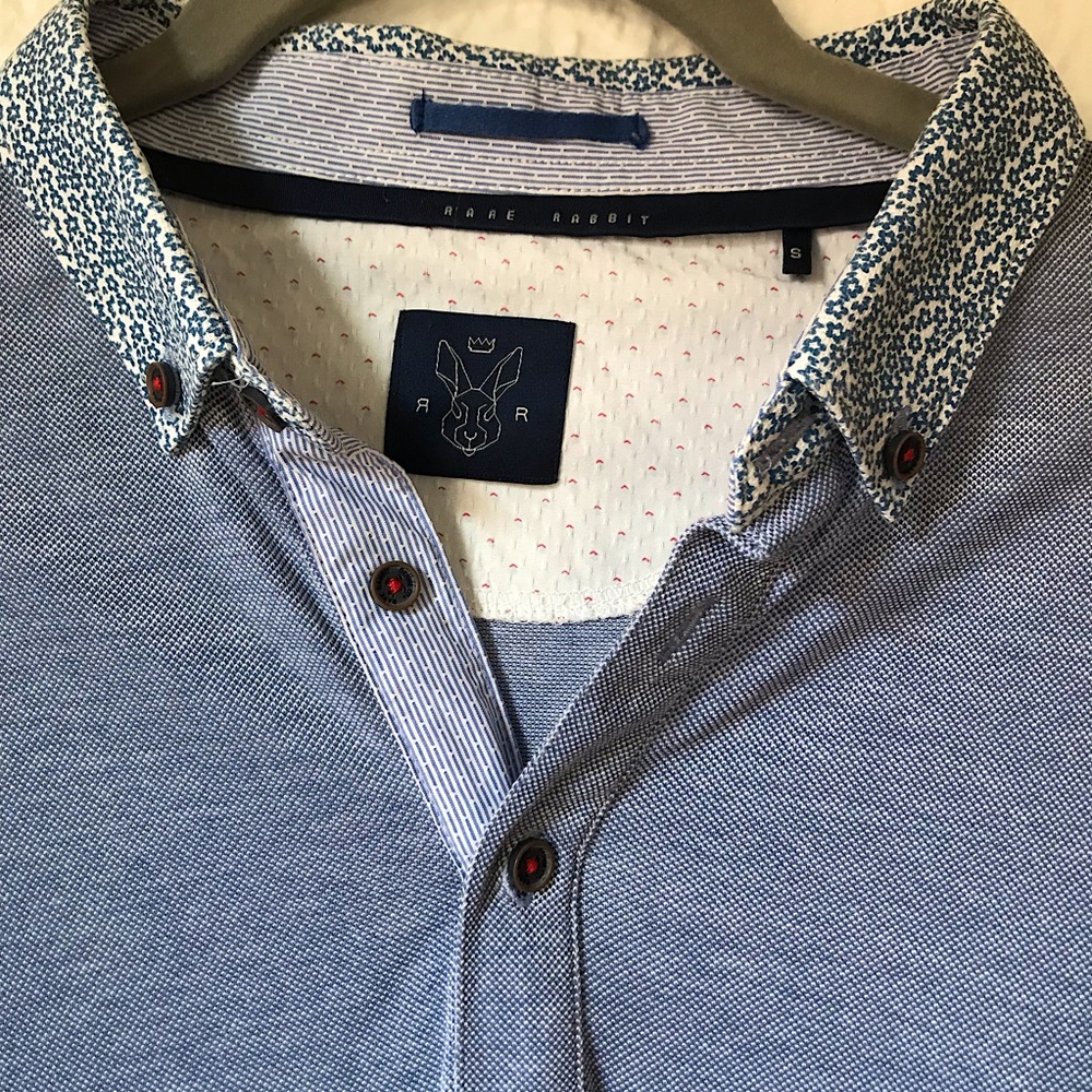 Rare Rabbit Blue Polo, Small, w/ Star print Collar